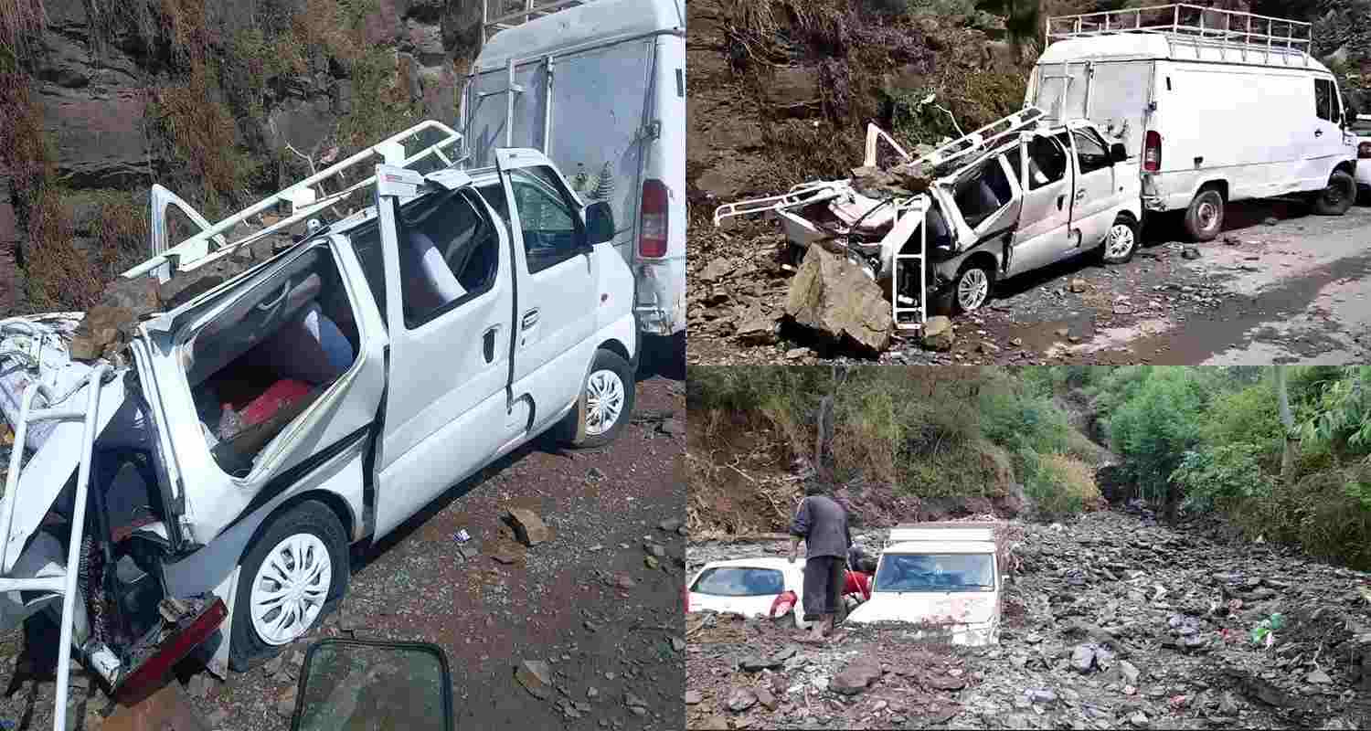 Himachal shimla landslide heavy rain debris roads many vehicles got buried