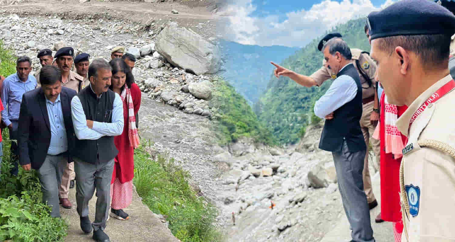 Cm sukhu reached samej village rampur shimla and took stock of relief work