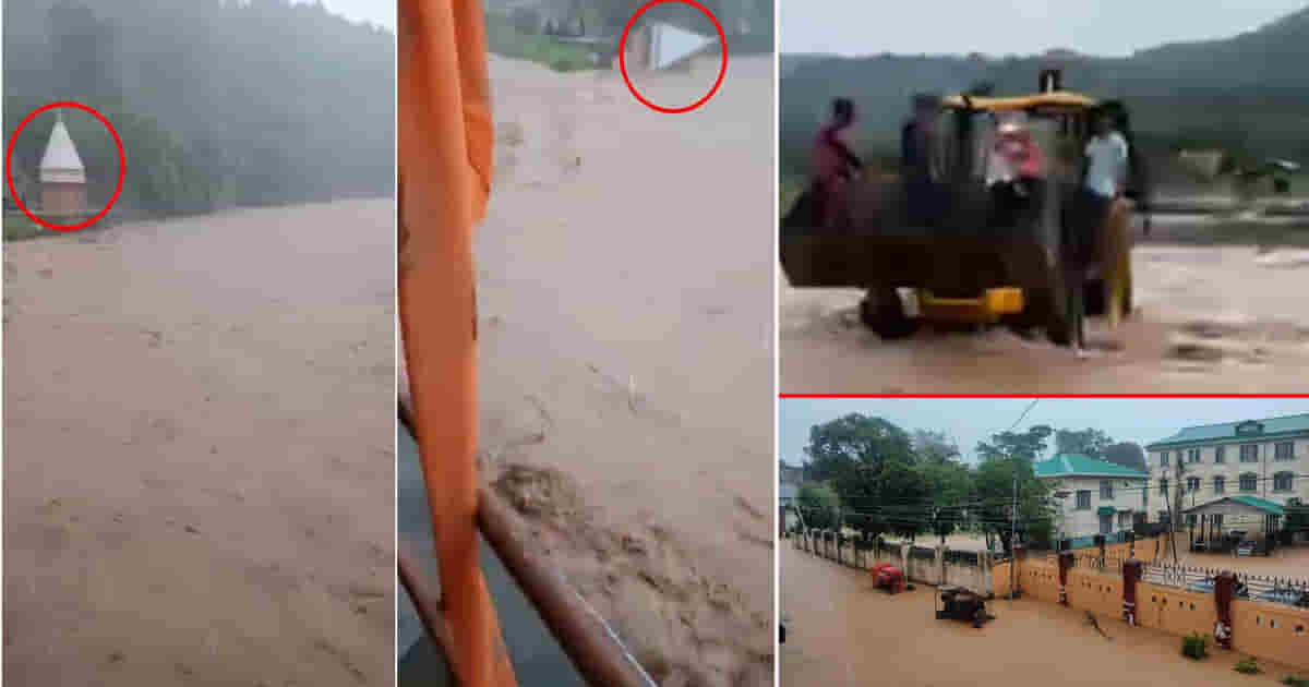 Rain wreaks havoc in himachal temple washed away sdm office turned into pond people stranded in overflowing river