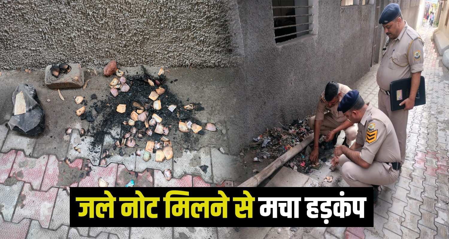 burned indian currency found by police