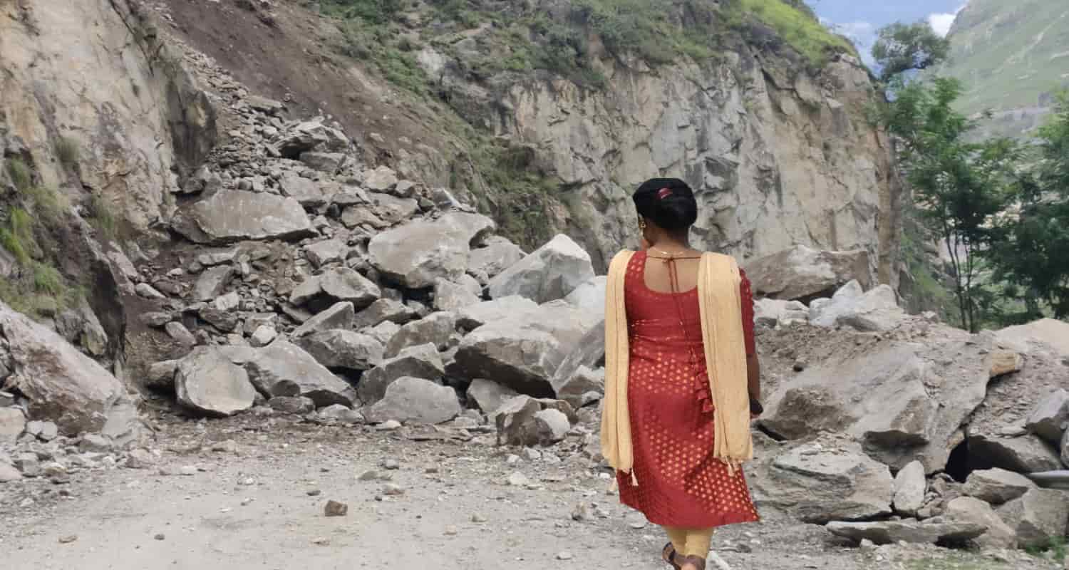 Landslide Woman falling ditch